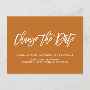 Rust   Change date Postponed Cancelled wedding Announcement Postcard