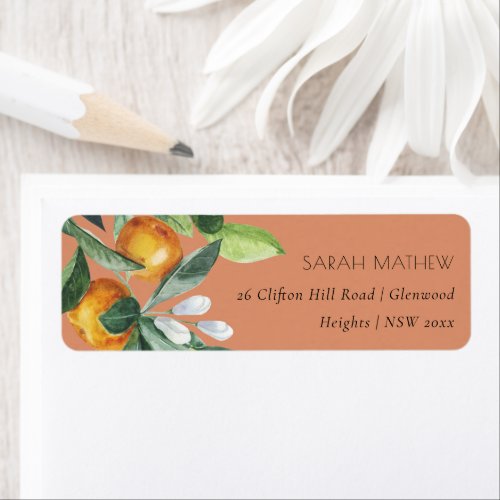 Rust Citrus Orange Botanical Boho Address Label