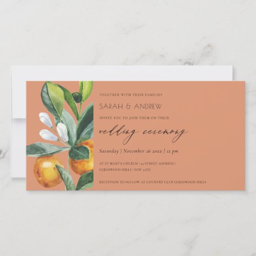Rust Citrus Orange Botanical Boho Wedding Invite