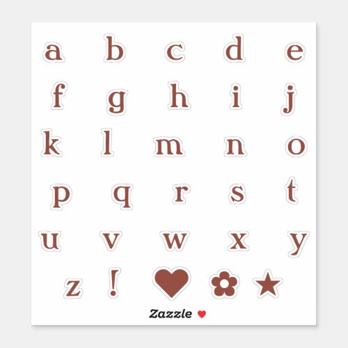 Rust Color Lower Case Text Letters Alphabet Heart Sticker