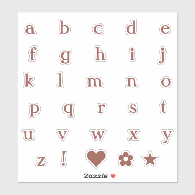 Rust Color Lower Case Text Letters Alphabet Heart Sticker | Zazzle