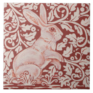 Rust Color Rabbit & Leaves Designer Ceramic Tile