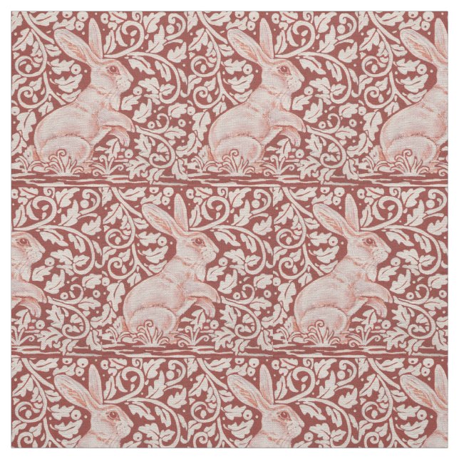 Rust Color Rabbit & Leaves Designer Fabric (Swatch)