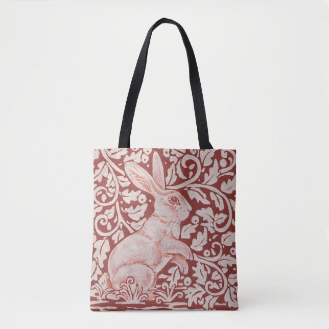 Rust Color Rabbit & Leaves Designer Shopping Tote (Front)