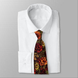 Rust Color Vintage Floral Print #2 Neck Tie