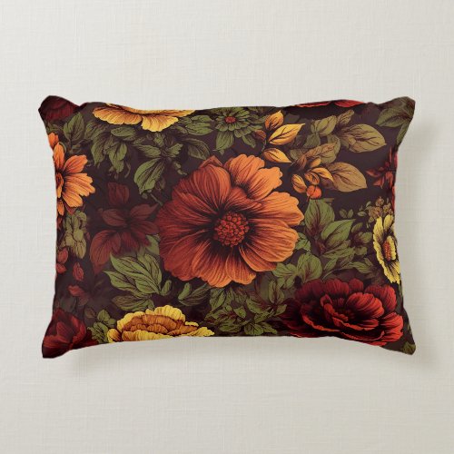 Rust Color Vintage Floral Print Accent Pillow