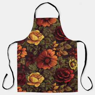 Rust Color Vintage Floral Print Apron