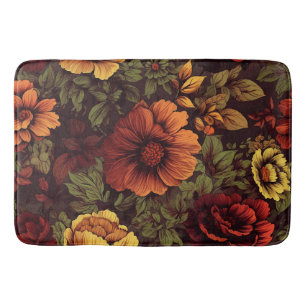Rust Color Vintage Floral Print Bath Mat
