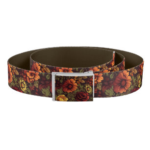 Rust Color Vintage Floral Print Belt