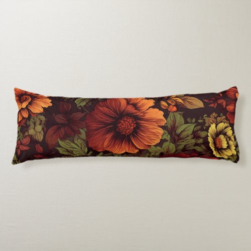 Rust Color Vintage Floral Print Body Pillow