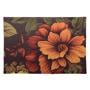 Rust Color Vintage Floral Print Cloth Placemat
