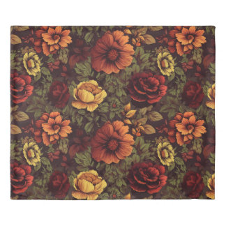 Rust Color Vintage Floral Print Duvet Cover