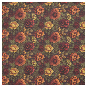 Rust Color Vintage Floral Print Fabric