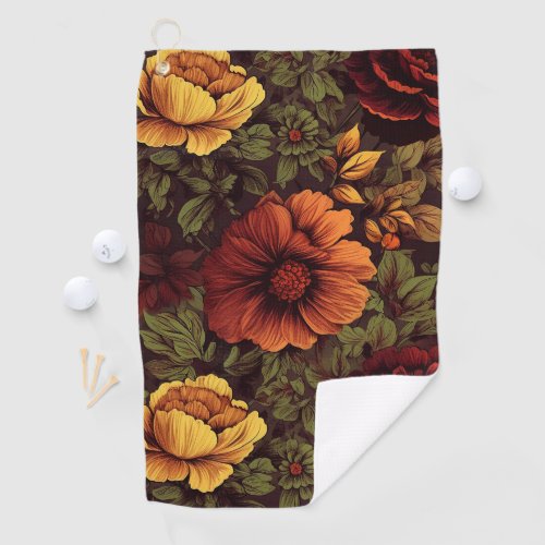 Rust Color Vintage Floral Print Golf Towel