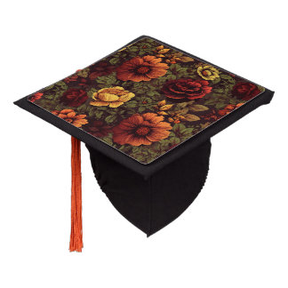 Rust Color Vintage Floral Print Graduation Cap Topper