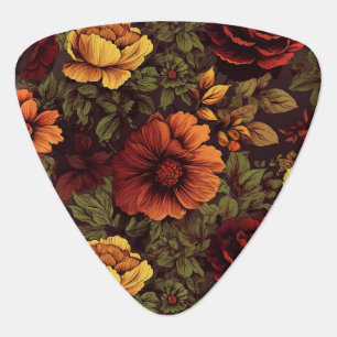 Rust Color Vintage Floral Print Guitar Pick