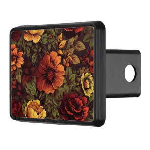 Rust Color Vintage Floral Print Hitch Cover
