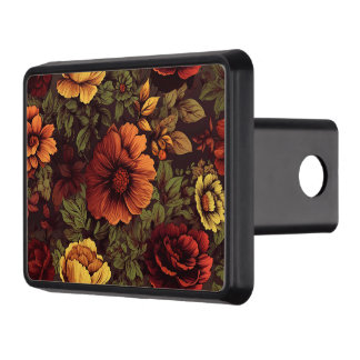 Rust Color Vintage Floral Print Hitch Cover