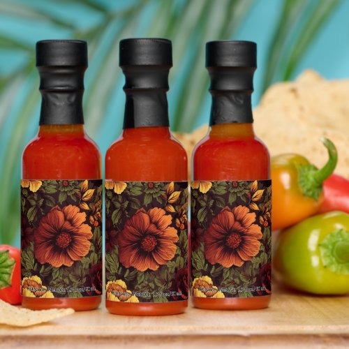 Rust Color Vintage Floral Print Hot Sauces