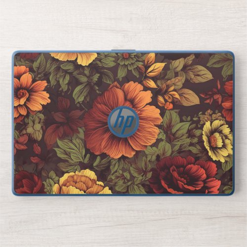 Rust Color Vintage Floral Print HP Laptop Skin