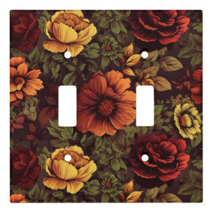 Rust Color Vintage Floral Print Light Switch Cover
