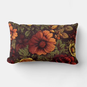 Rust Color Vintage Floral Print Lumbar Pillow