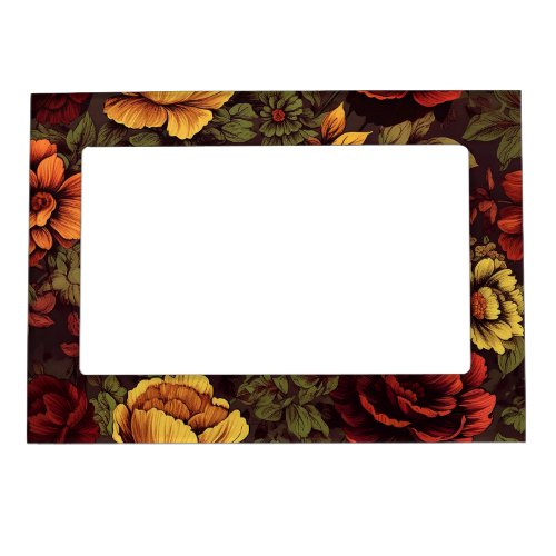 Rust Color Vintage Floral Print Magnetic Frame