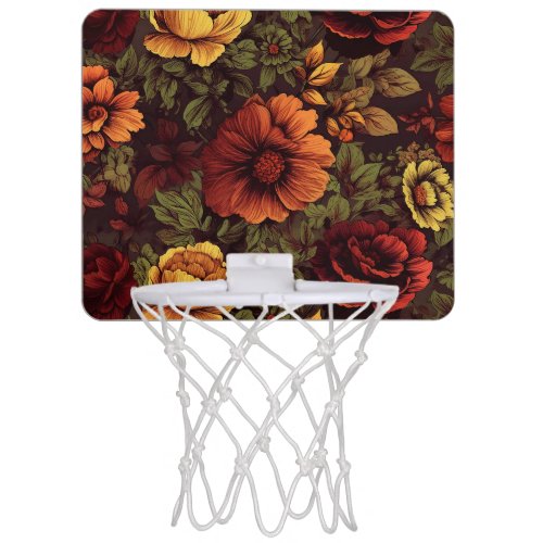 Rust Color Vintage Floral Print Mini Basketball Hoop