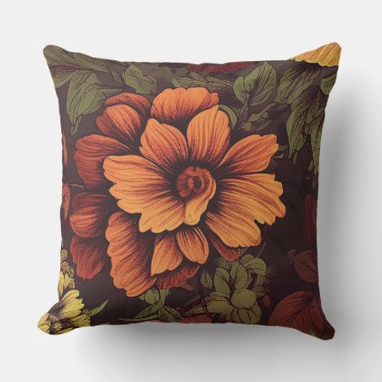 Rust Color Vintage Floral Print