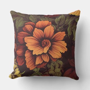 Rust Color Vintage Floral Print Outdoor Pillow