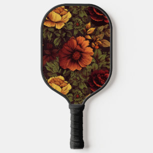 Rust Color Vintage Floral Print Pickleball Paddle