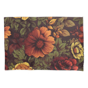 Rust Color Vintage Floral Print Pillow Case