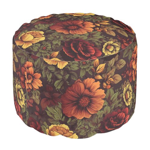 Rust Color Vintage Floral Print Pouf