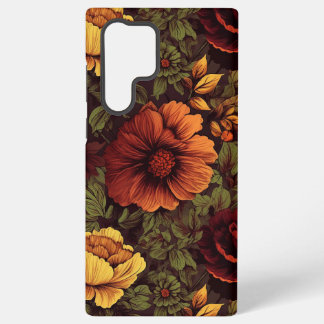 Rust Color Vintage Floral Print Samsung Galaxy S22 Ultra Case