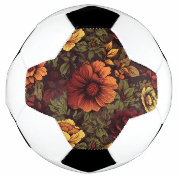 Rust Color Vintage Floral Print Soccer Ball by kahmier at Zazzle