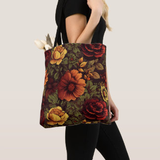 Rust Color Vintage Floral Print Tote Bag