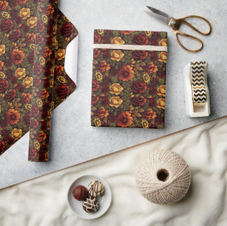 Rust Color Vintage Floral Print Wrapping Paper