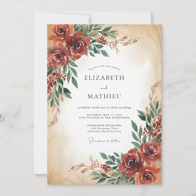 Rust Copper Leafy Wedding Invitation (Front)