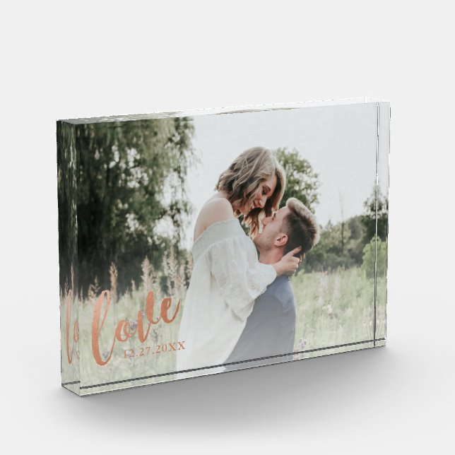 Rust Copper Romantic Love Personalized Couple Photo Block (Left)