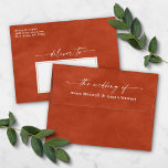 Rust Copper Watercolor A7 5x7 Wedding Invitation Envelope<br><div class="desc">Watercolor in Rust Copper A7 5x7 inch Wedding Envelopes (other sizes to choose from). This modern wedding envelope design has a beautiful watercolor texture, and bold colors that are perfect for fall. Shown in the Rust Copper colorway. With a gorgeous signature script font with tails, the ethereal watercolor wedding collection...</div>