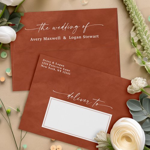 Rust Copper Watercolor A7 5x7 Wedding Invitation Envelope