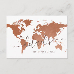 Rust Copper World Map Travel Hotel Information Enclosure Card