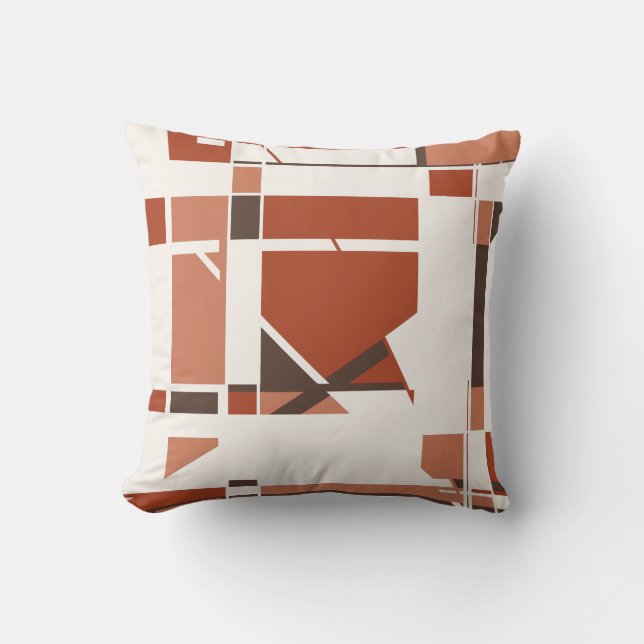 Rust Coral Brown on Off-White Geometric Art Design Throw Pillow (Front)