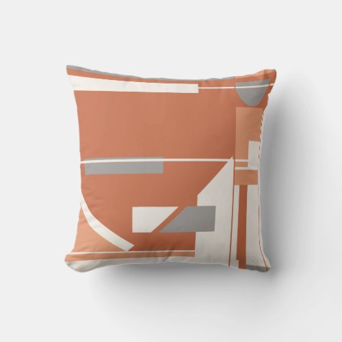 Rust Coral Gray White Abstract Geometric Design Throw Pillow