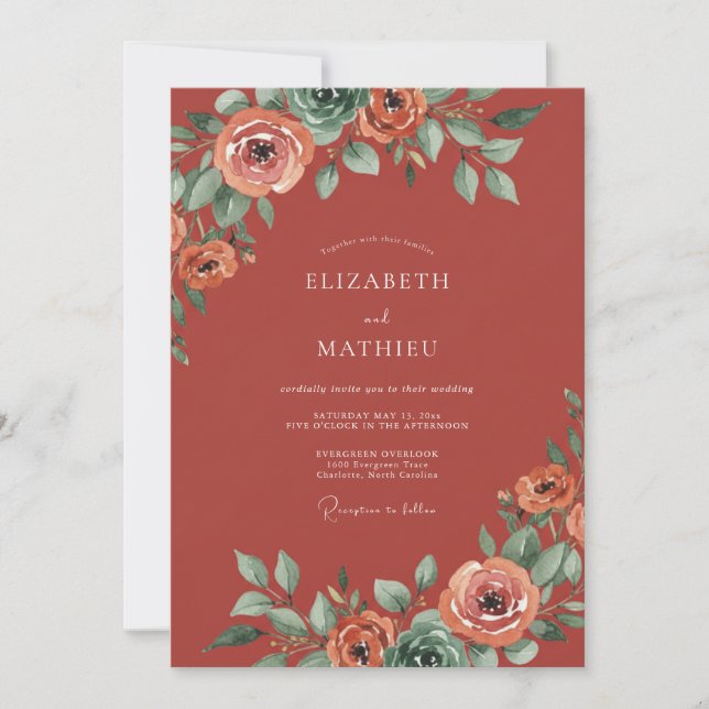 Rust Coral Painted Wedding Invitation (Front)