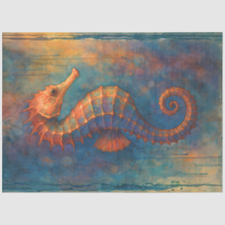 Rust Coral Seahorse | Coastal Watercolor Decoupage Tissue Paper