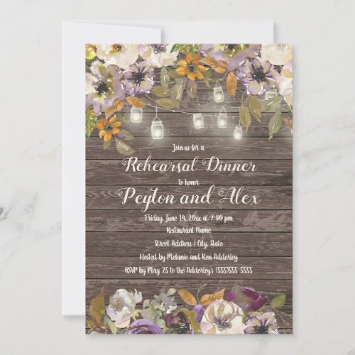 Rust Cream Floral Wood String Lights Rehearsal Invitation