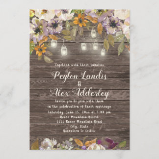 Rust Cream Floral Wood String Lights Wedding Invitation