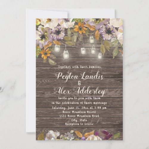 Rust Cream Floral Wood String Lights Wedding Invitation