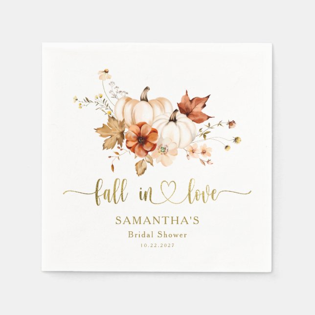 Rust Cream Pumpkin Fall in Love Bridal Shower  Napkins (Front)